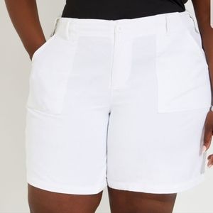 White stretchy cotton utility shorts